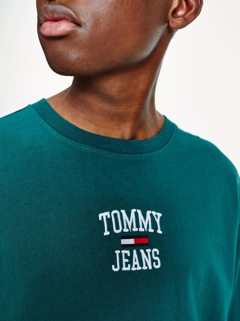 Férfi Tommy Hilfiger Organic Pamut Logo Póló Zöld | HU 844QMA